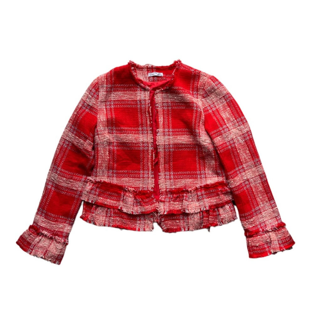 Dex Ruffled Plaid Tweed Textured Jacket - Picture 7 of 13